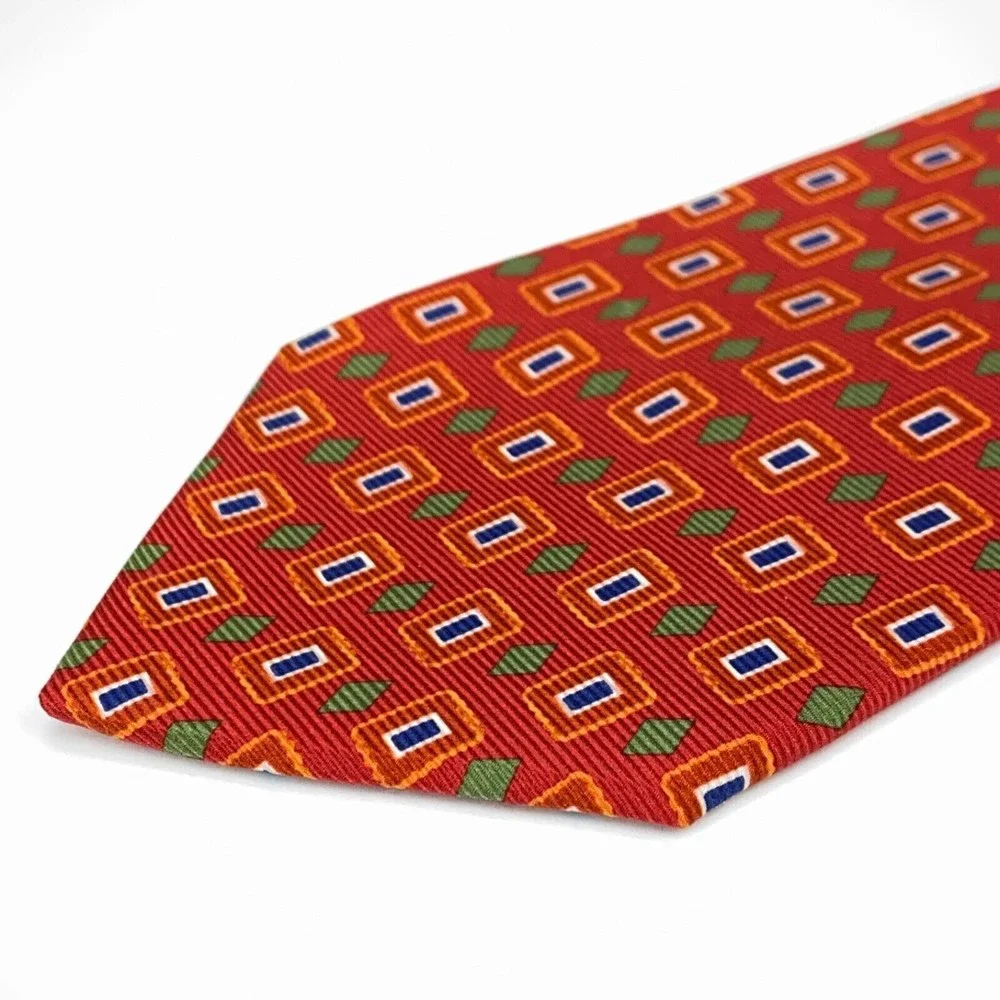 Brooks Brothers Makers Textured Tie Dark Orange Green White Blue Silk Necktie